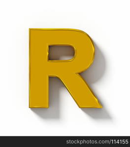 letter R 3D golden isolated on white with shadow - orthogonal projection - 3d rendering