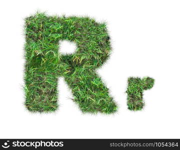 letter R on green grass isolated on over white background