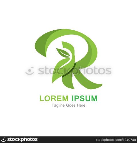 Letter R with leaf logo concept template design