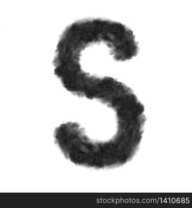 Letter S made from black clouds or smoke on a white background with copy space, not render.. Letter S made from black clouds on a white background.