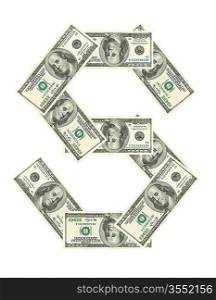 Letter S made of dollars isolated on white background