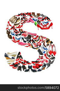 Letter S made of female shoes