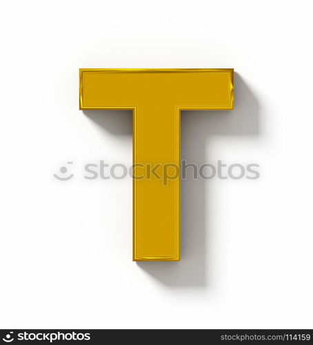 letter T 3D golden isolated on white with shadow - orthogonal projection - 3d rendering