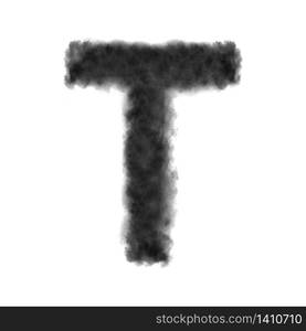 Letter T made from black clouds or smoke on a white background with copy space, not render.. Letter T made from black clouds on a white background.