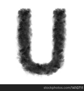 Letter U made from black clouds or smoke on a white background with copy space, not render.. Letter U made from black clouds on a white background.