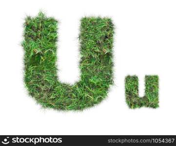 letter U on green grass isolated on over white background