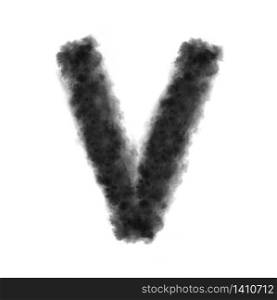 Letter V made from black clouds or smoke on a white background with copy space, not render.. Letter V made from black clouds on a white background.
