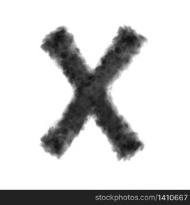 Letter X made from black clouds or smoke on a white background with copy space, not render.. Letter X made from black clouds on a white background.