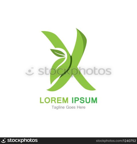 Letter X with leaf logo concept template design