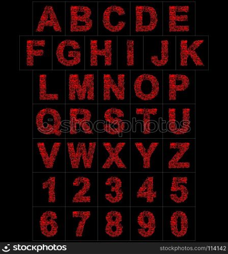 letters and numbers red artistic fiber mesh style isolated on black background