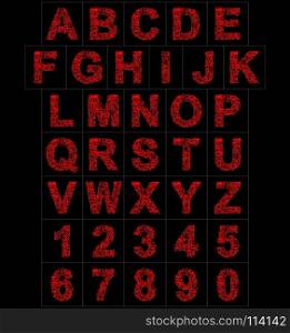 letters and numbers red artistic fiber mesh style isolated on black background