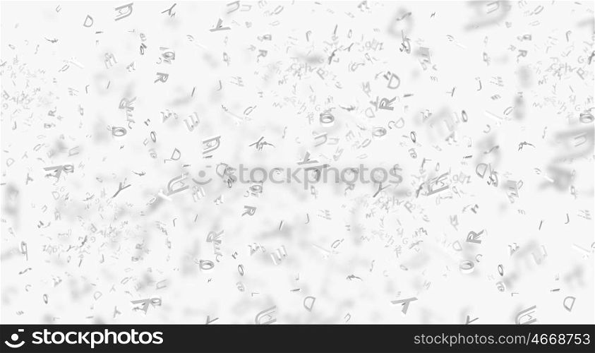 Letters background. Background image with white letters flying in air