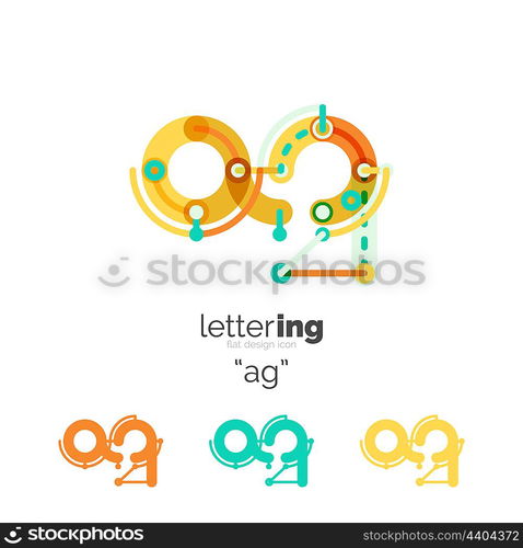 Letters logo icon. Letter logo business linear icon on white background. Alphabet initial letters company name concept. Flat thin line segments connected to each other. Flat cartoon industrial wire or tube design of ABC typeface