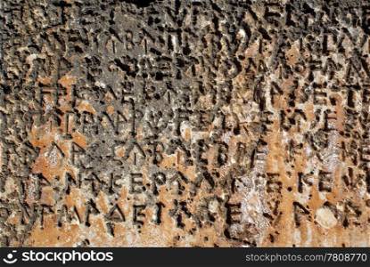 Letters on sarcophagus in Kash, Turkey