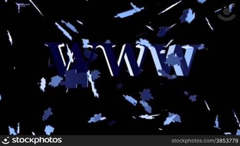 letters www behind exploding wall - 3d animation