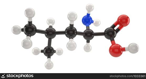 Leucine molecule structure 3d illustration with clipping path