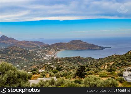 levated view of the city and beach of Plakias . levated view of the city and beach of Plakias in the south of Crete