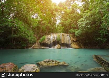 Level 2 of Erawan Waterfall in Kanchanaburi Province, Thailand