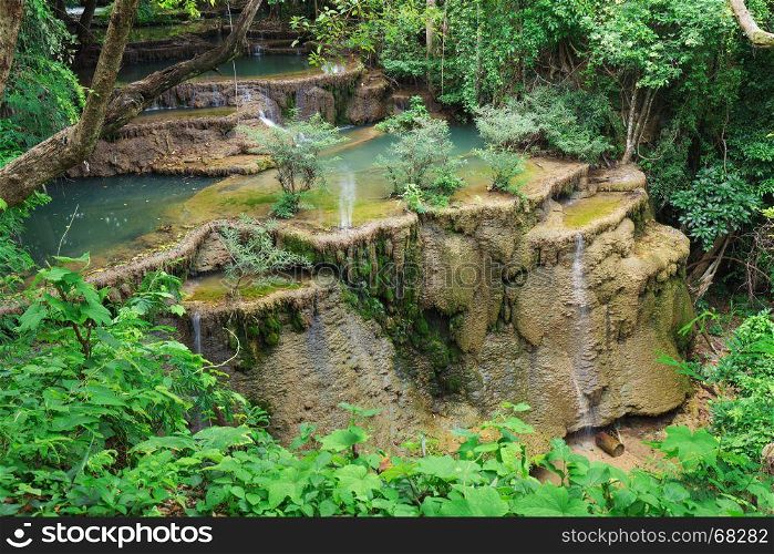 Level 4 of Huay Mae Kamin waterfall dry out in summer, Kanchanaburi Province, Thailand