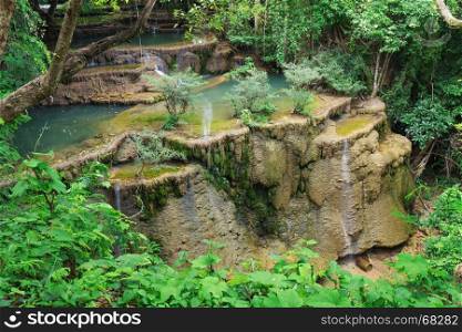 Level 4 of Huay Mae Kamin waterfall dry out in summer, Kanchanaburi Province, Thailand