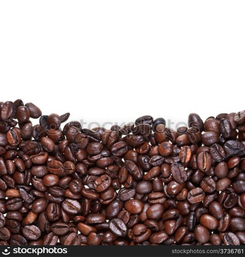 level from roasted coffee beans close up on white background