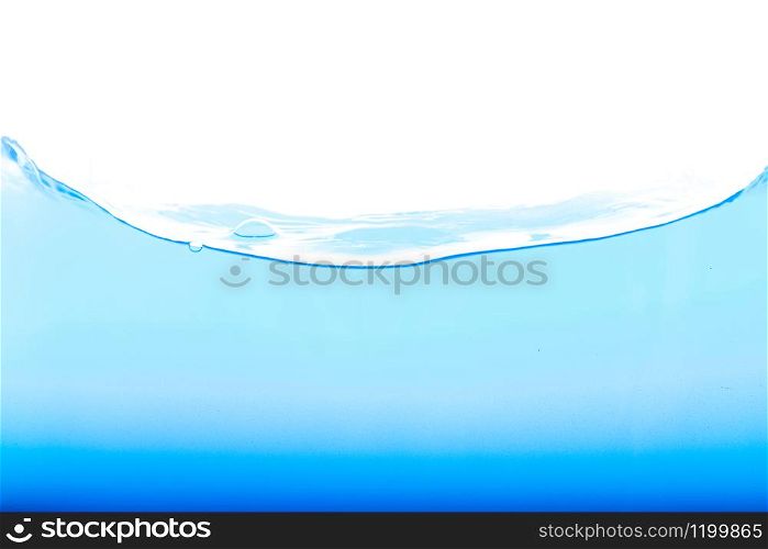 Level water and air bubbles over white background