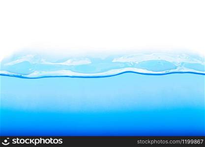 Level water and air bubbles over white background