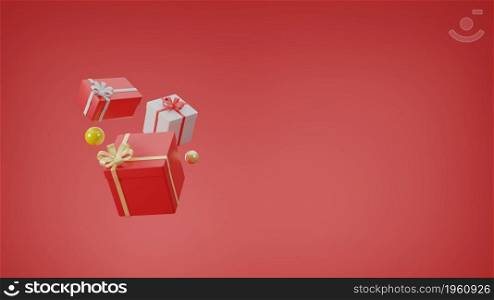 Levitate present box or giftbox floating in the midair celebrate festive for Christmas 3D rendering illustration