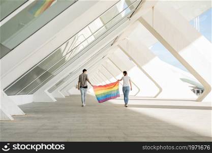 lgbt couple holding rainbow flag. High resolution photo. lgbt couple holding rainbow flag. High quality photo