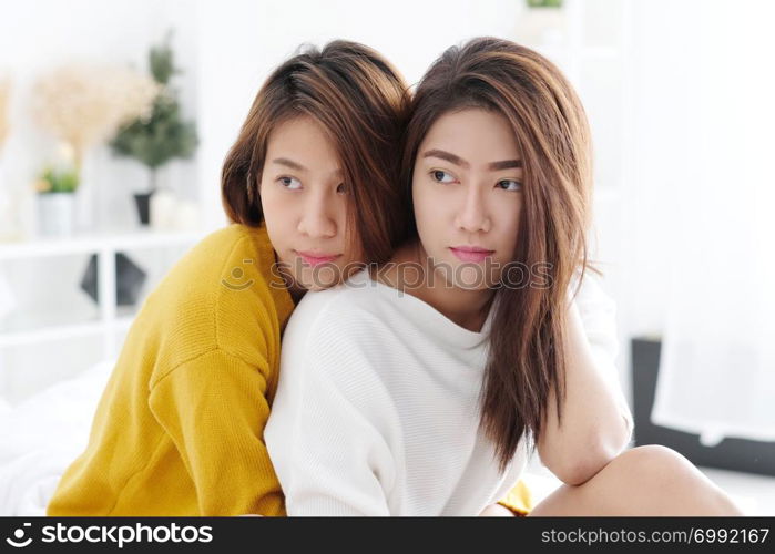 LGBT, Young cute asia lesbian couple happy moment, homosexual, lesbian couple lifestyle