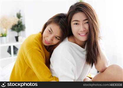 LGBT, Young cute asian lesbian couple happy moment, homosexual, lesbian couple lifestyle