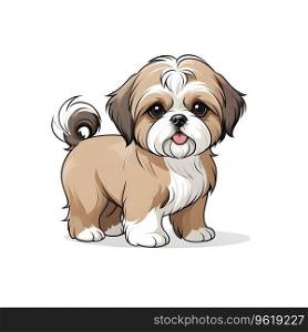 lhasa apso miniature small dog puppy in cartoon style on white background