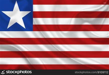 Liberia country flag on wavy silk fabric background panorama - illustration. Liberia country flag on wavy silk fabric background panorama