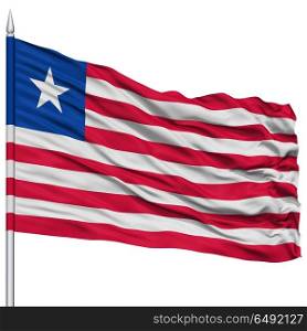 Liberia Flag on Flagpole , Flying in the Wind, Isolated on White Background
