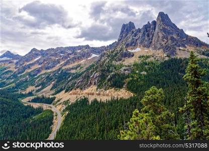 Liberty Bell Mountain and Early Winter Spires outside North Cascades National Park, Washington