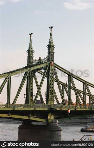 Liberty Bridge closeup. City Budapest in Hungary