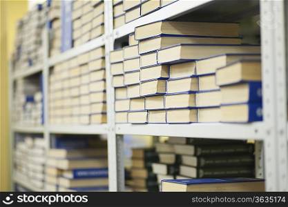Library books on shelves
