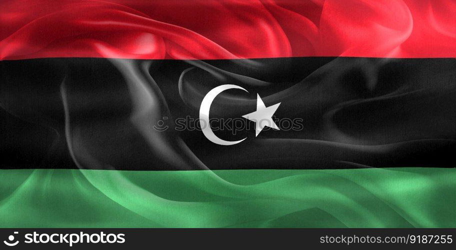 Libya flag - realistic waving fabric flag