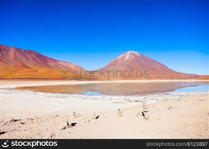 Licancabur volcano and Laguna Verde (Green Lake) in Altiplano, Bolivia