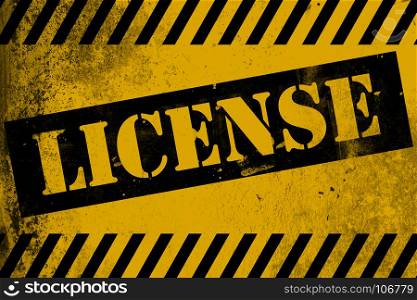 License sign yellow with stripes, 3D rendering