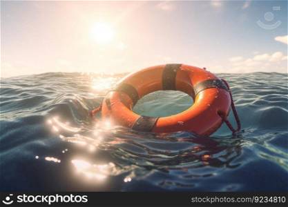 Life buoy rescue ring in sun light. Safe equipment. Generate AI. Life buoy rescue ring in sun light. Generate AI