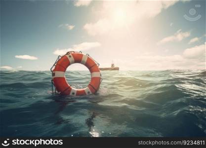 Life buoy rescue ring sea. Safe float. Generate AI. Life buoy rescue ring sea. Generate AI