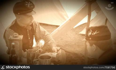 Life for Civil War soldier in a camp (Archive Footage Version)