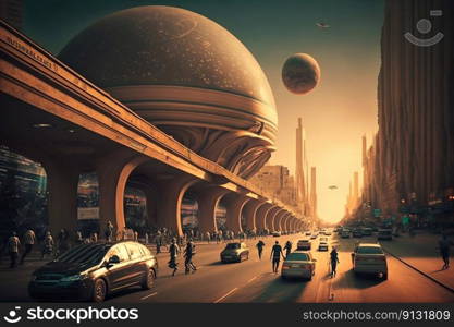 Life on a mars, metropolis city, traffic. Generative AI. High quality illustration. Life on a mars, metropolis city, traffic. Generative AI