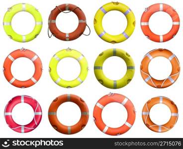 Lifebuoy. Collage of life buoy for safety at sea
