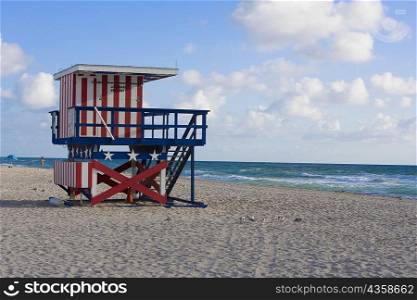 Lifeguard hut on the beach, South Beach, Miami Beach, Florida, USA