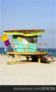 Lifeguard hut on the beach, South Beach, Miami, Florida, USA