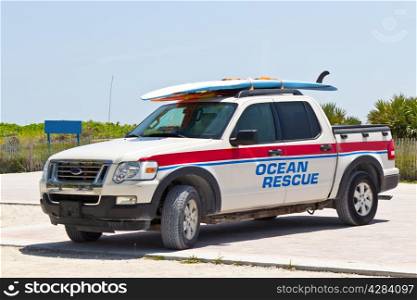 Lifeguard ocean rescue pickup truck