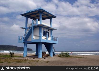 Lifeguard tower on the beach in Pangandaran, Ianonesia