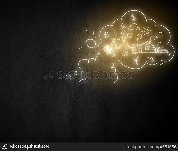 Lifestyle concept. Background image with life concepts on dark wall